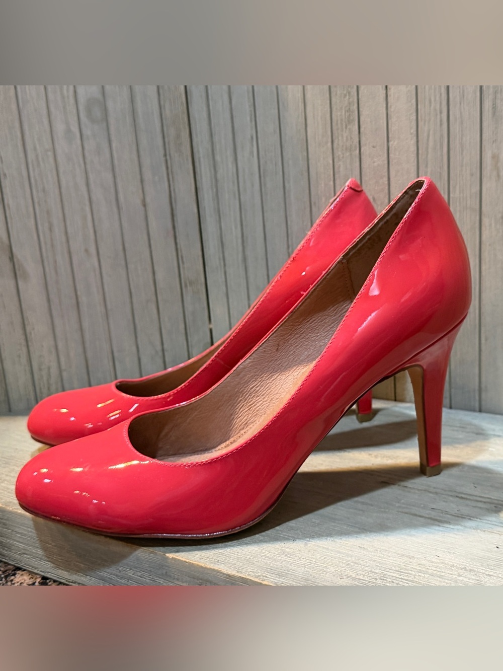 Flawless Corso Como Women's Red-Pink Apricot Patent Pump 9M Made in Italy